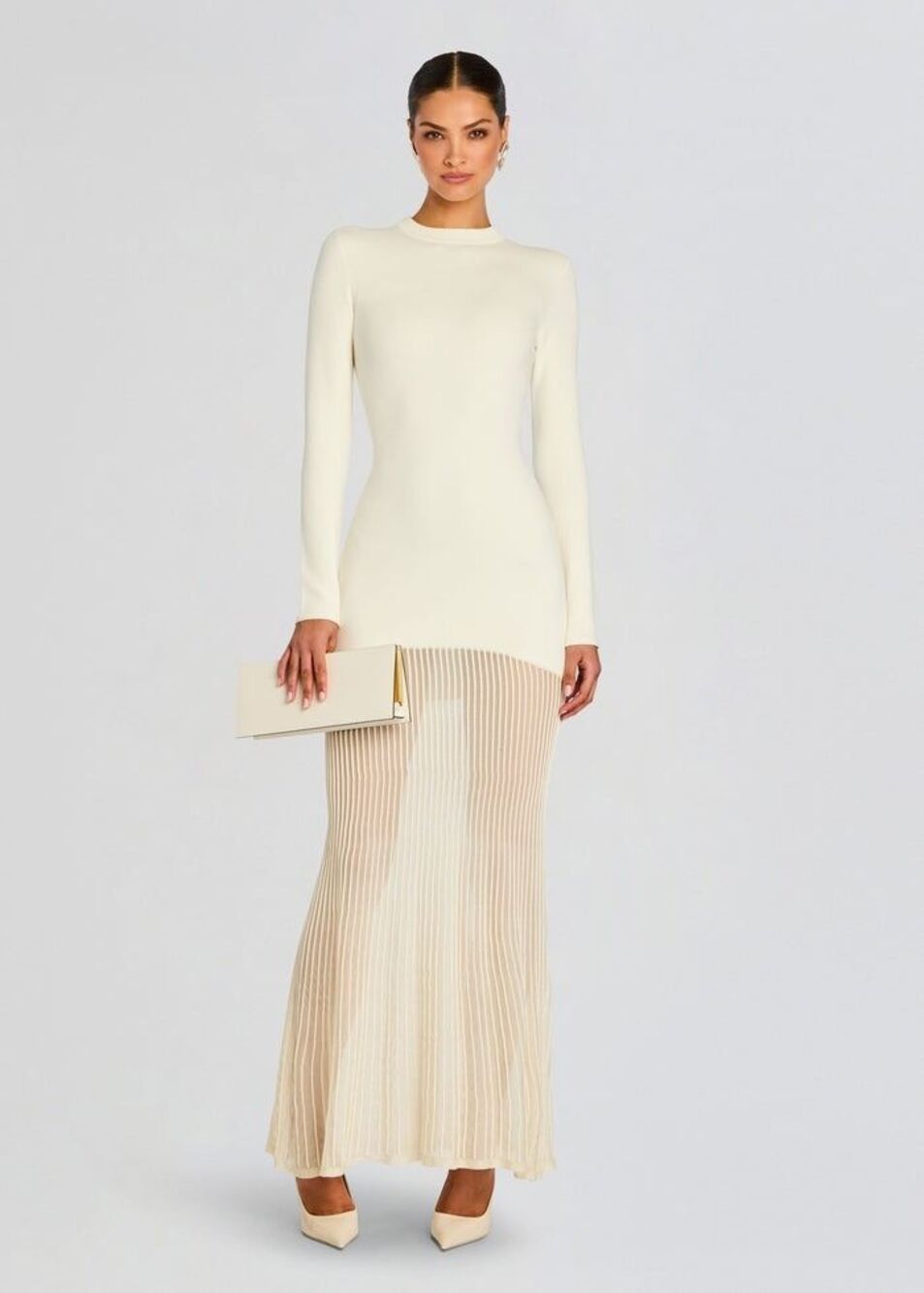 SEROYA SERENADE KNIT MAXI DRESS IN EGGSHELL SIZE MEDIUM $398
